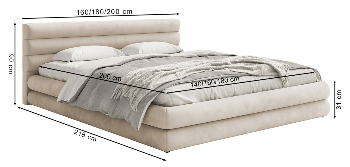 Polsterbett 140x200 cm Alegre mit Bettkasten, grafitfarbener Chenille-Stoff, Metallrahmen