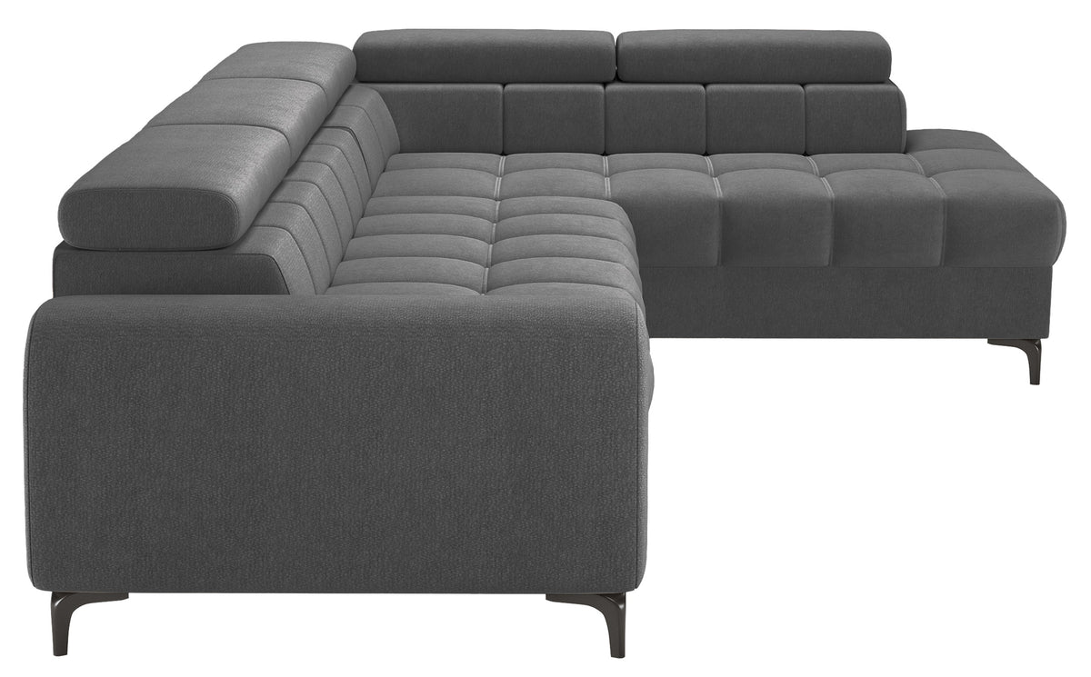 Ecksofa mit Schlaffunktion Arellio, L-förmig, rechtsseitig, mit Stauraum, grauer Chenille-Stoff