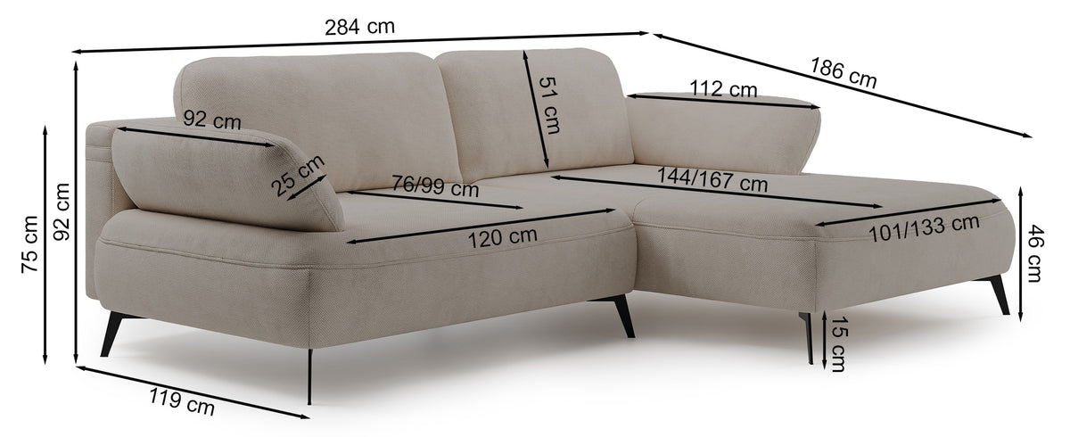 Ecksofa mit Schlaffunktion Avolla, L-förmig, rechtsseitig, mit Stauraum, grauer hydrophober Chenille-Stoff