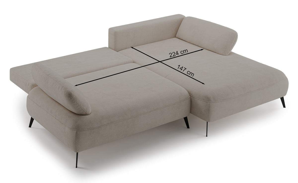Ecksofa mit Schlaffunktion Avolla, L-förmig, rechtsseitig, mit Stauraum, grauer hydrophober Chenille-Stoff