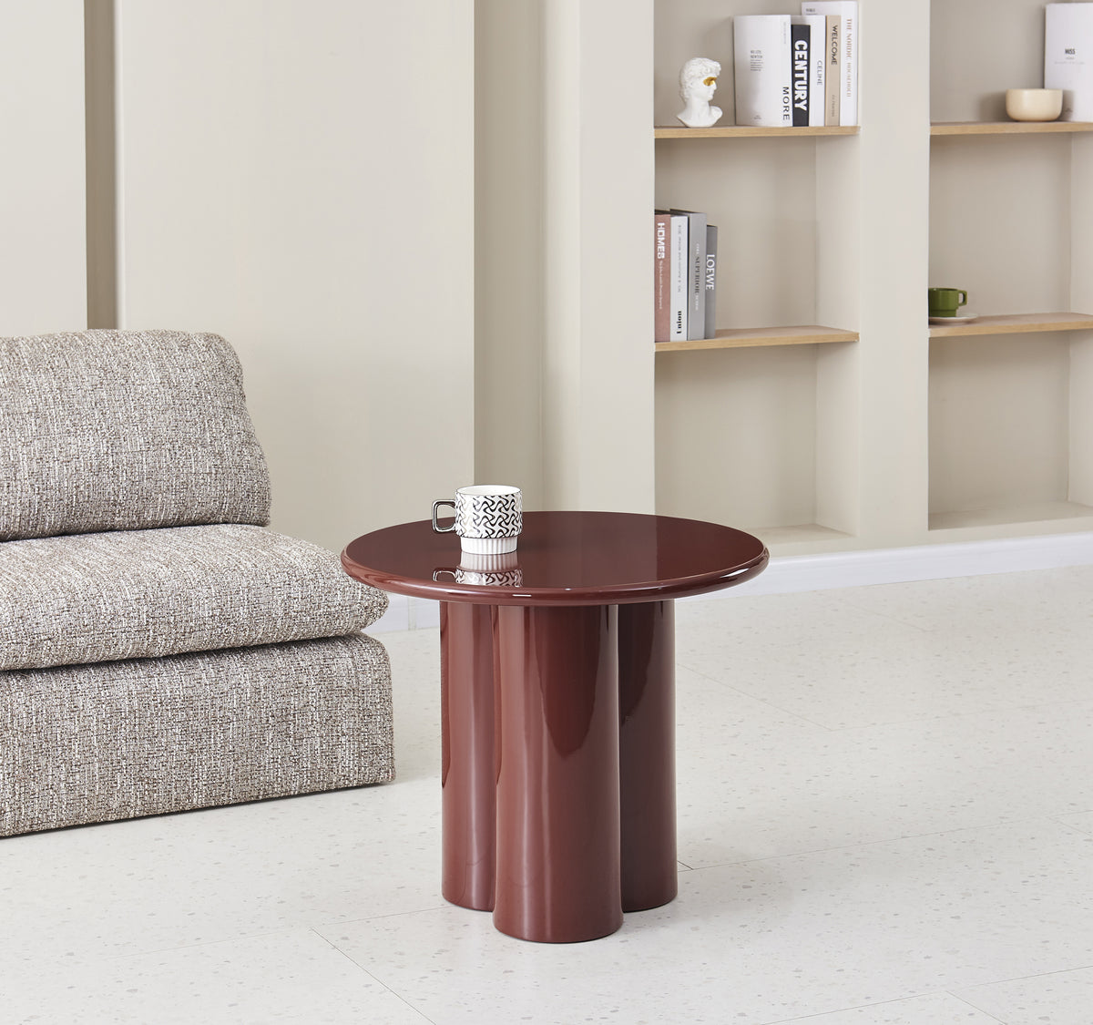 Table basse Loccoli ronde 60 cm bordeaux haute brillance