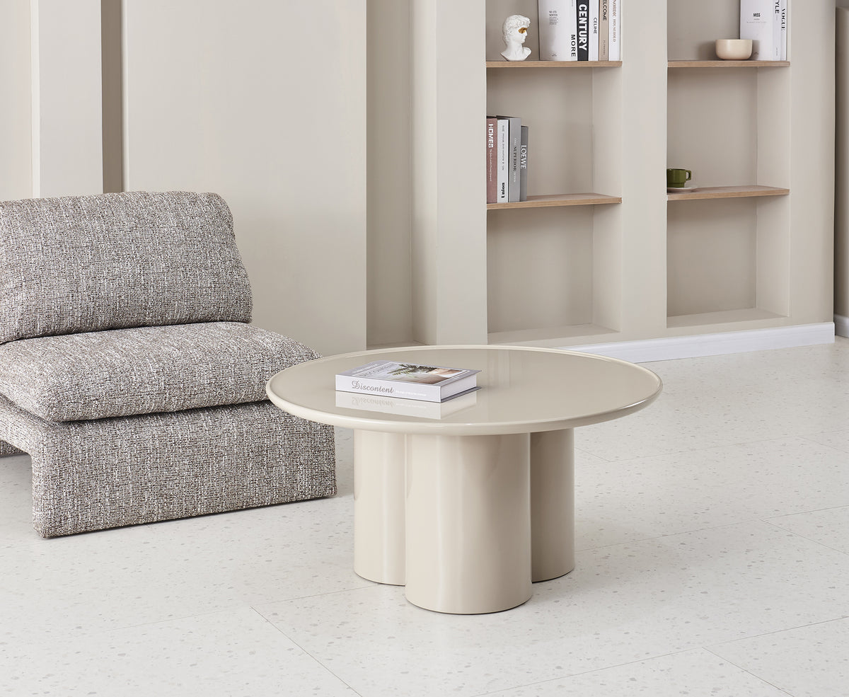 Runder Couchtisch Roulness 80 cm, hellbeige, hoher Glanz