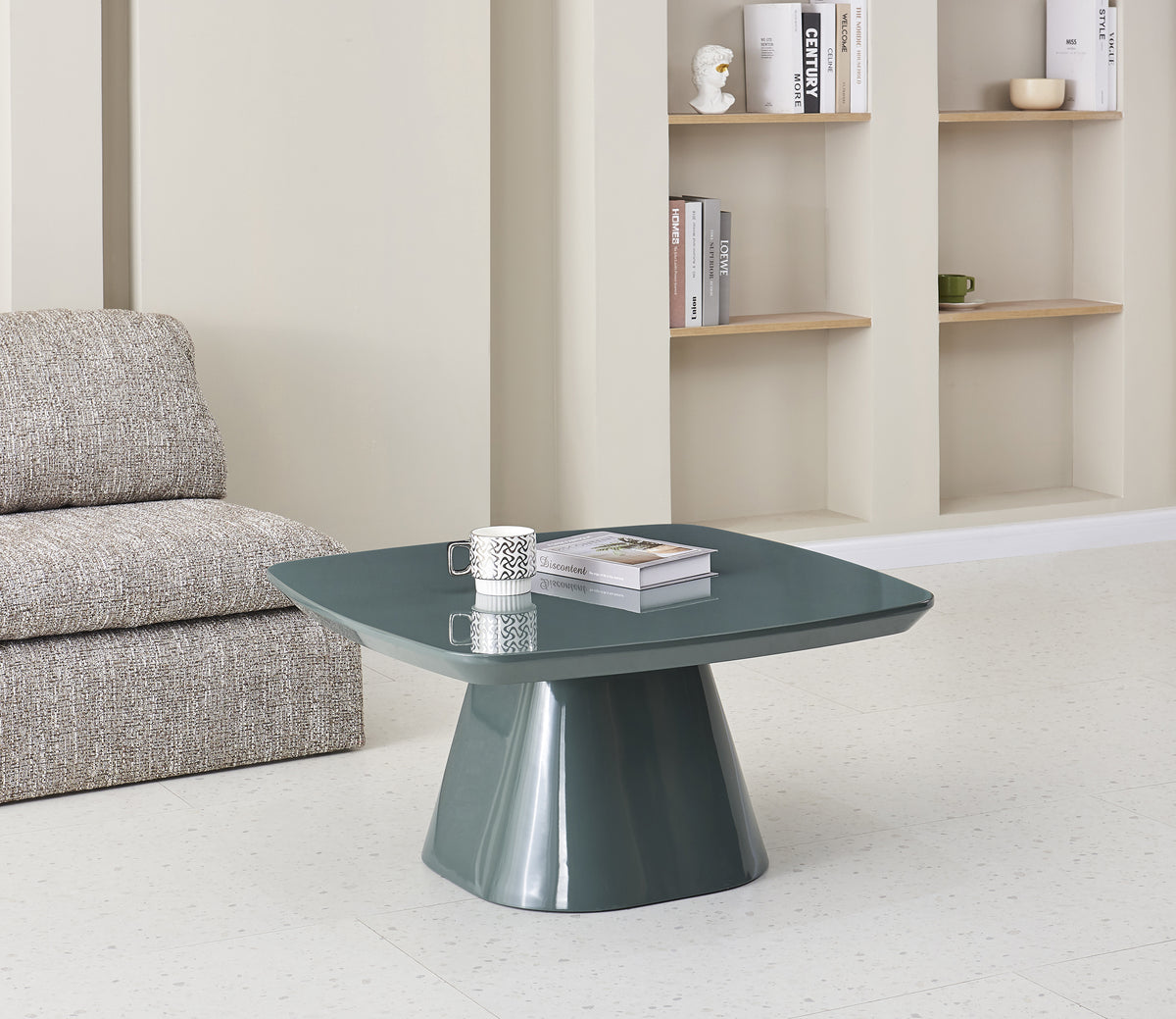 Table basse Adievent 80x80 cm vert gris brillant élevé