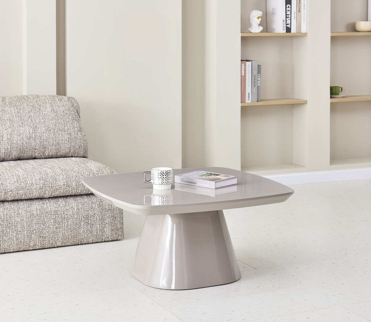 Table basse Adievent 80x80 cm gris clair haute brillance
