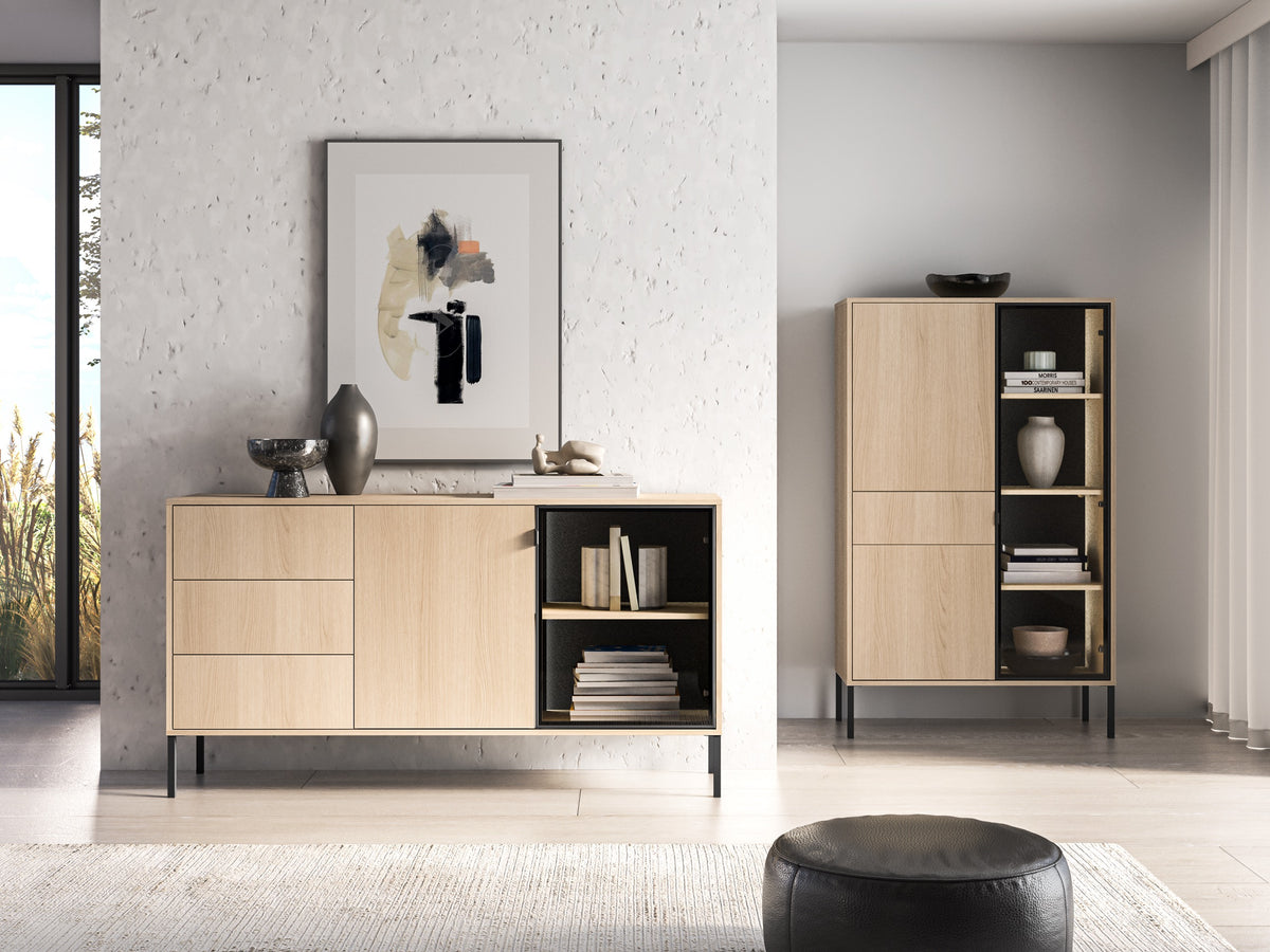 Commode 2 portes Barnee avec tiroirs et éclairage 160 cm chêne Lindberg