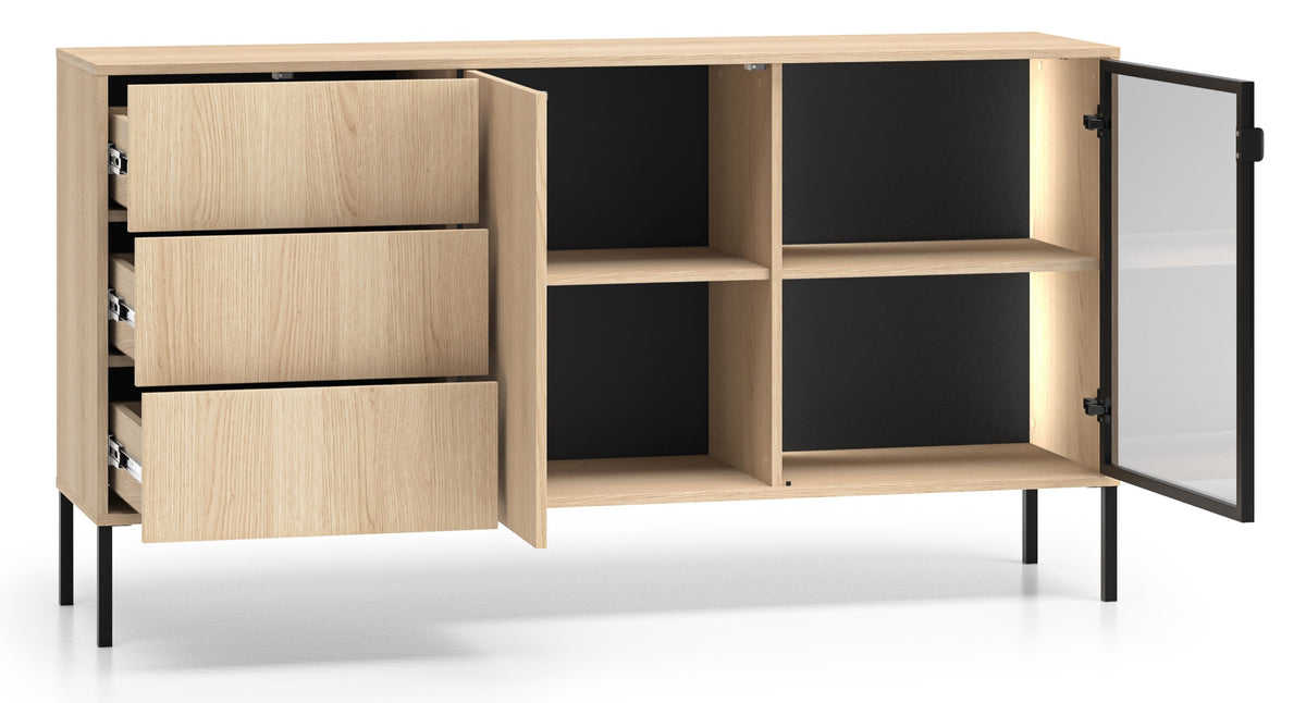 Commode 2 portes Barnee avec tiroirs et éclairage 160 cm chêne Lindberg