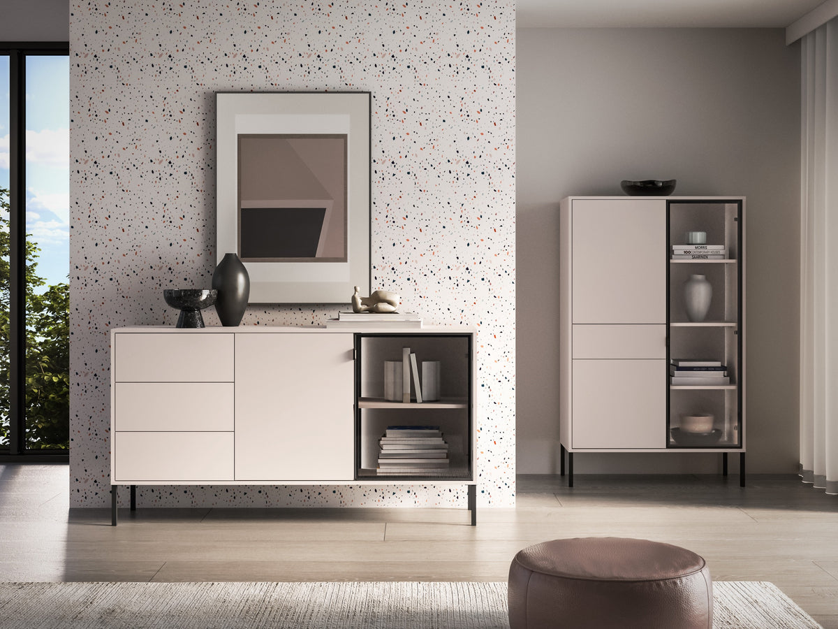 Commode 2 portes Barnee avec tiroirs et éclairage 160 cm cachemire
