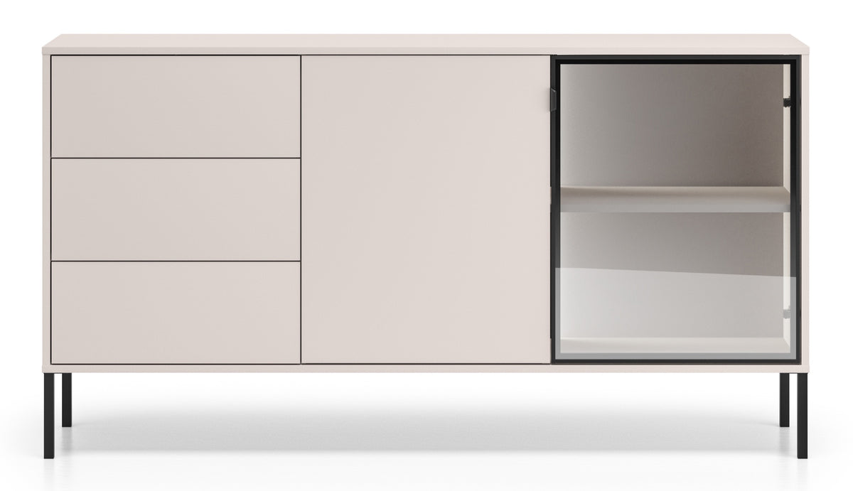 Commode 2 portes Barnee avec tiroirs et éclairage 160 cm cachemire