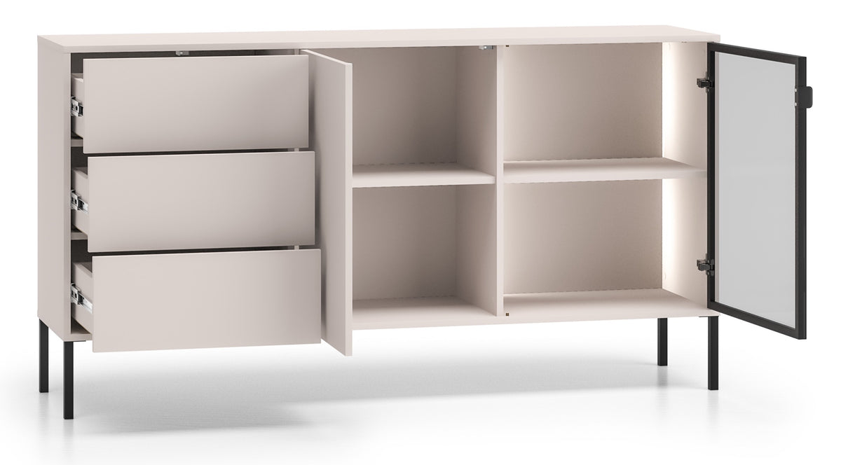 Commode 2 portes Barnee avec tiroirs et éclairage 160 cm cachemire