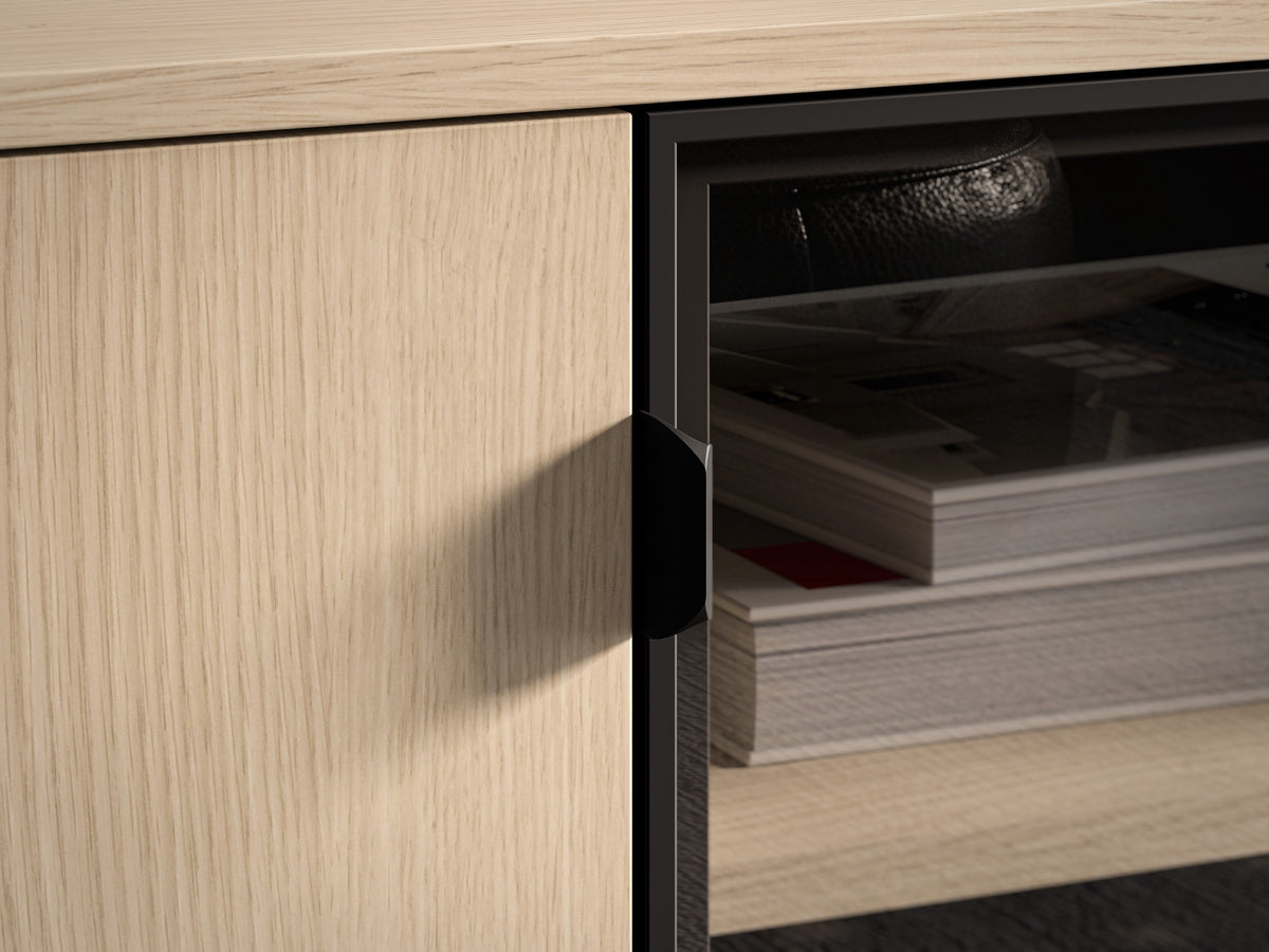 Commode 2 portes Barnee avec tiroirs et éclairage 160 cm chêne Lindberg