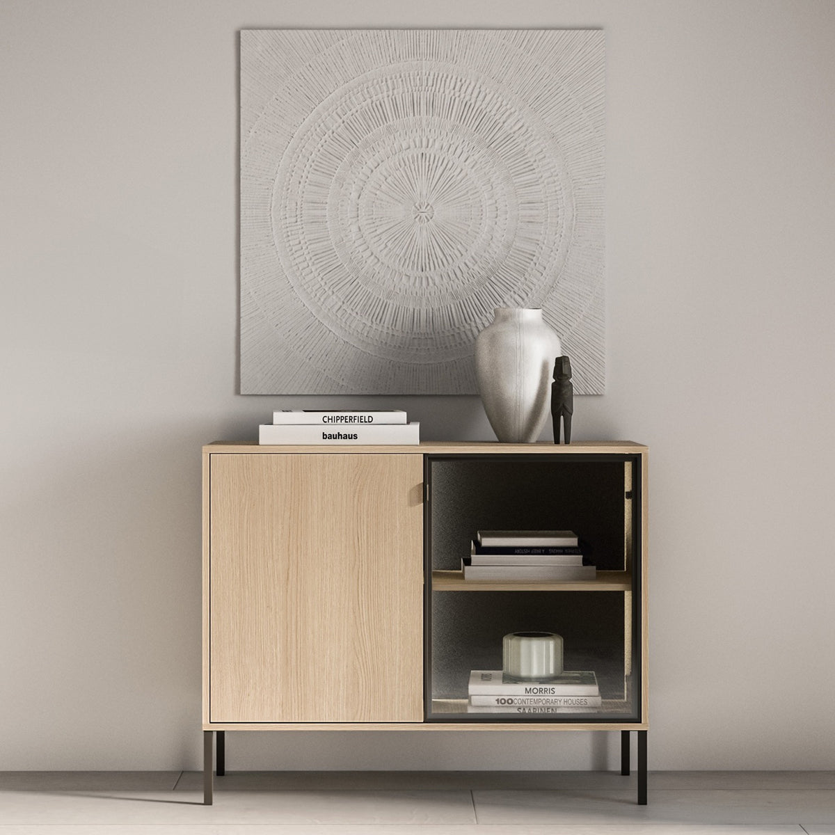 Commode 2 portes Barnee avec éclairage 107 cm chêne Lindberg