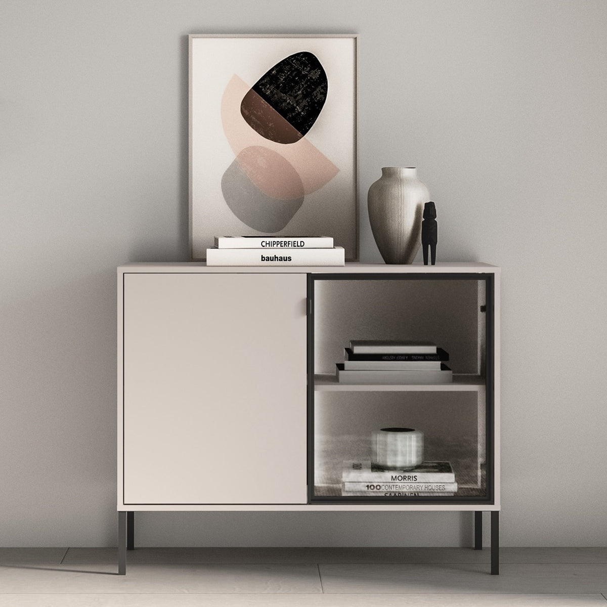 Commode 2 portes Barnee avec éclairage 107 cm cachemire