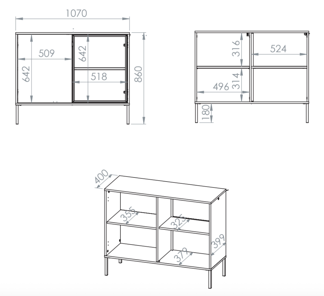 Commode 2 portes Barnee avec éclairage 107 cm cachemire