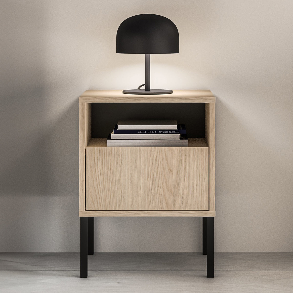 Nachttisch Barnee mit Nische und Schublade, 40 cm, Lindberg-Eiche