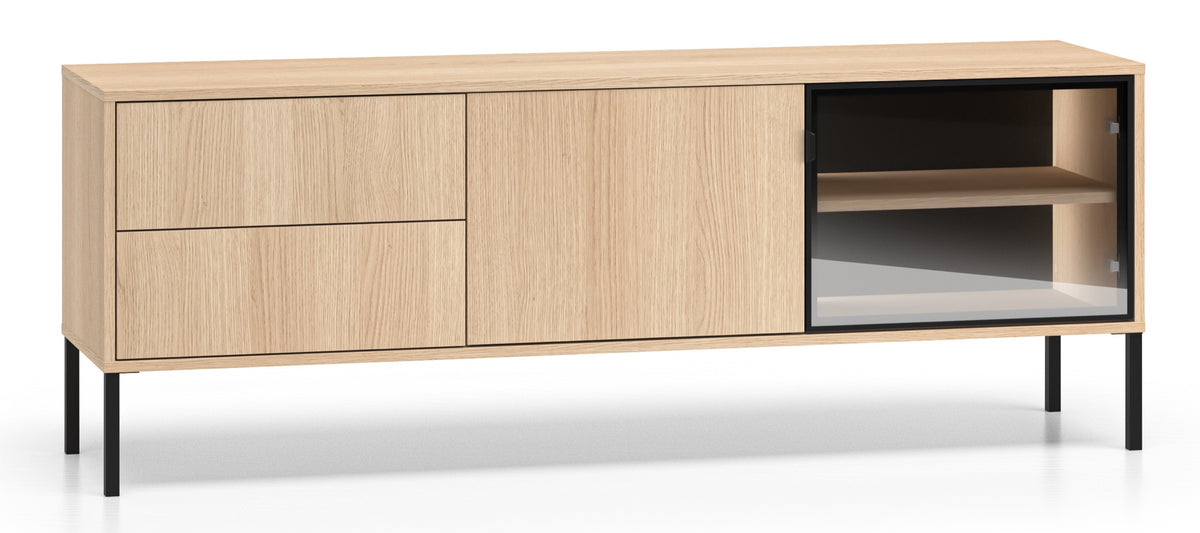 Meuble TV Barnee 2 portes avec tiroirs et éclairage 160 cm chêne lindberg