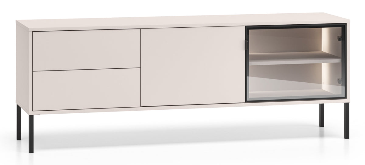 Zweiturige TV-Kommode Barnee mit Schubladen und Beleuchtung, 160 cm, Kaschmir