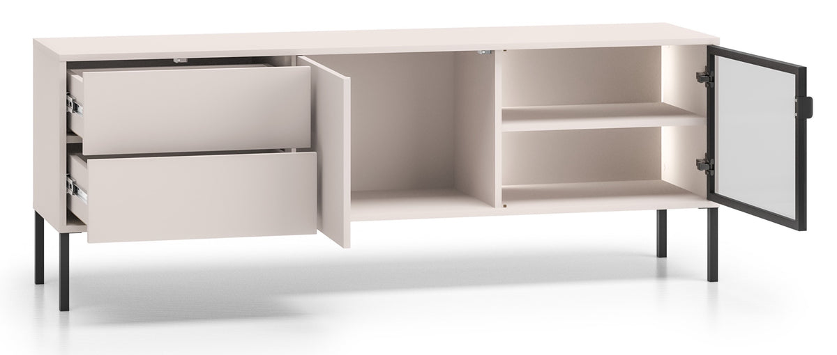 Zweiturige TV-Kommode Barnee mit Schubladen und Beleuchtung, 160 cm, Kaschmir