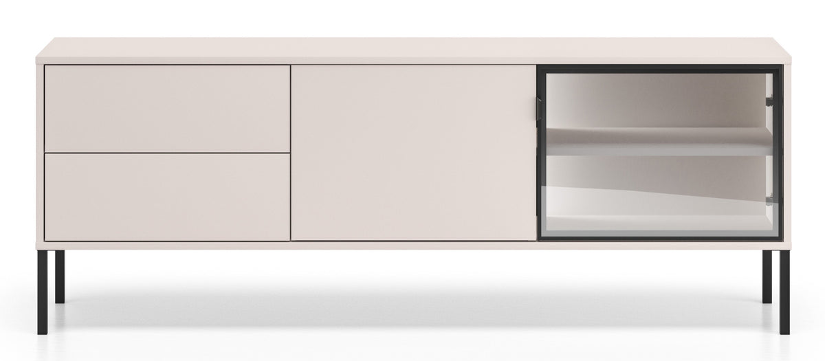 Zweiturige TV-Kommode Barnee mit Schubladen und Beleuchtung, 160 cm, Kaschmir