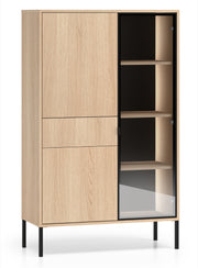 Vitrine trois portes Barnee avec tiroir et éclairage 92 cm chêne Lindberg