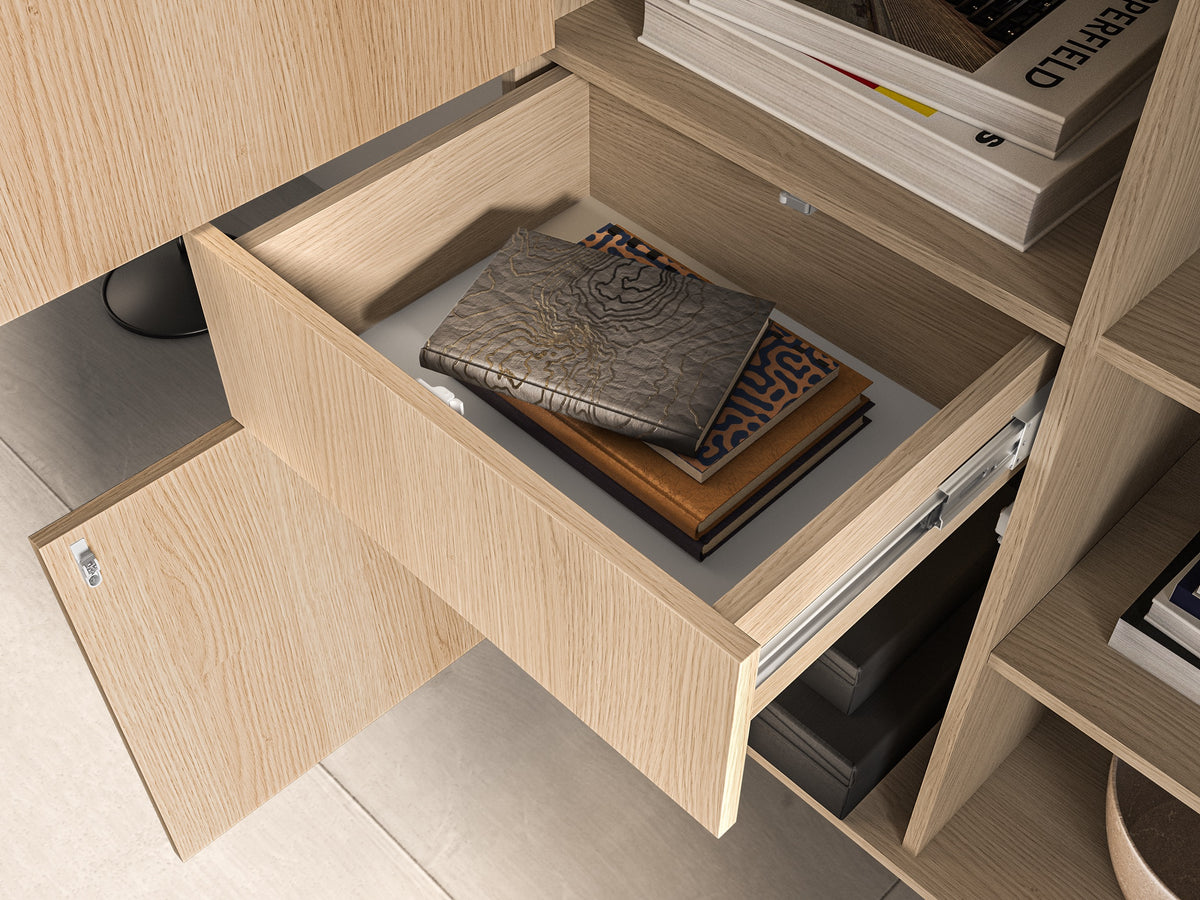 Vitrine trois portes Barnee avec tiroir et éclairage 92 cm chêne Lindberg