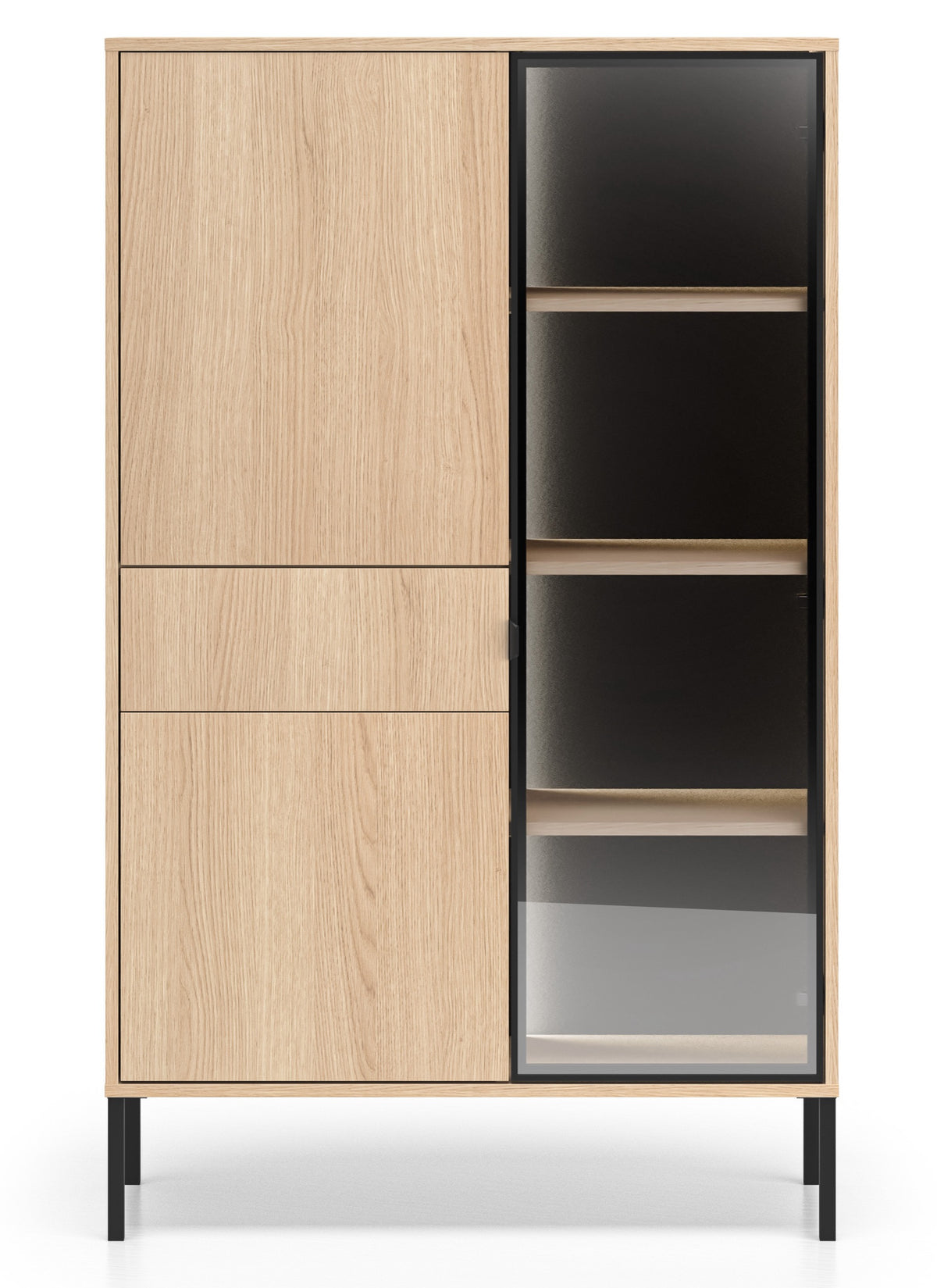 Vitrine trois portes Barnee avec tiroir et éclairage 92 cm chêne Lindberg