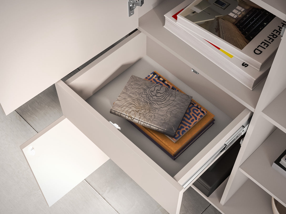 Vitrine trois portes Barnee avec tiroir et éclairage 92 cm cachemire