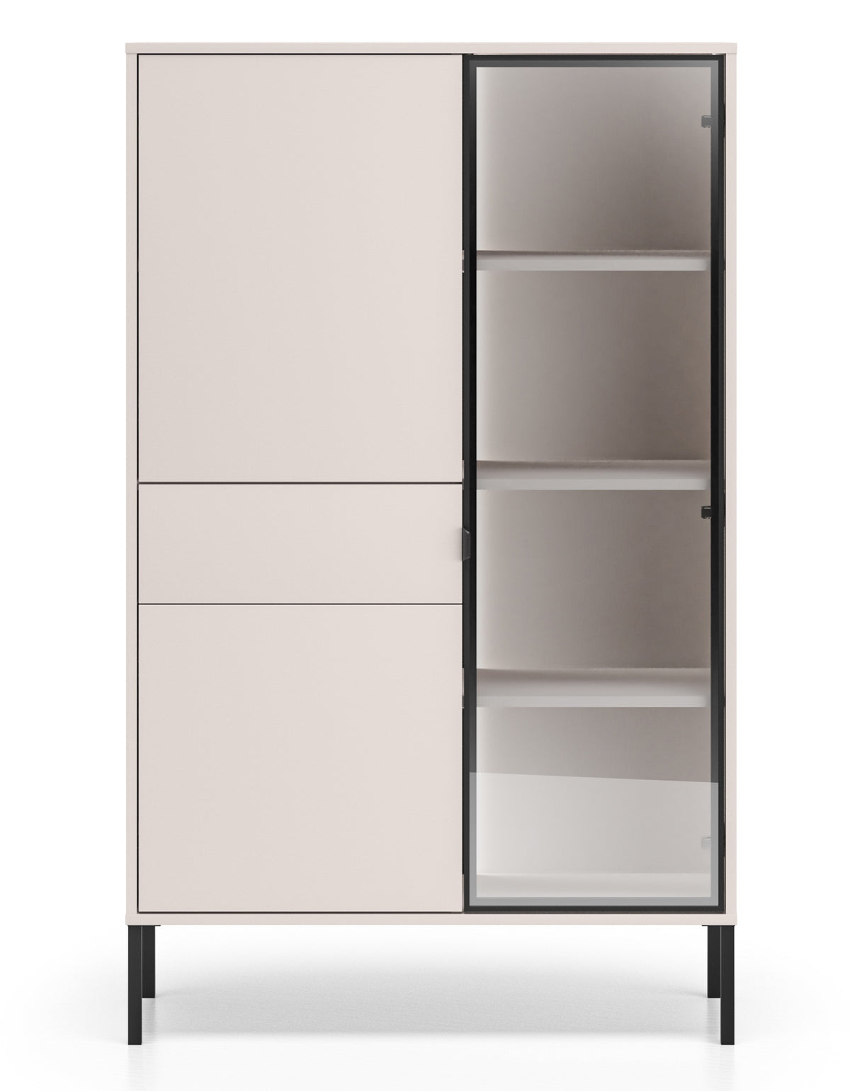 Vitrine trois portes Barnee avec tiroir et éclairage 92 cm cachemire
