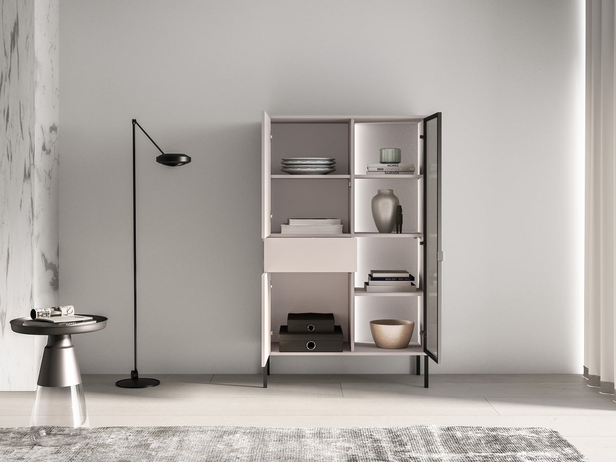 Vitrine trois portes Barnee avec tiroir et éclairage 92 cm cachemire