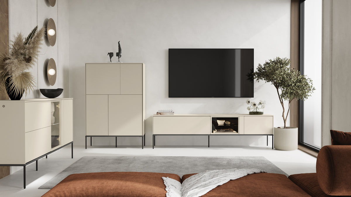 TV-Schrank Bellezo mit LED-Vitrine 166 cm cremefarben