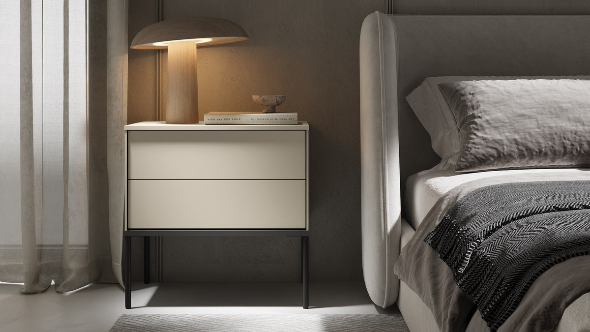 Table de chevet Bellezo avec deux tiroirs 56 cm crème