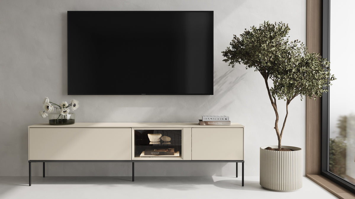 Meuble TV Bellezo avec vitrine LED 196 cm crème