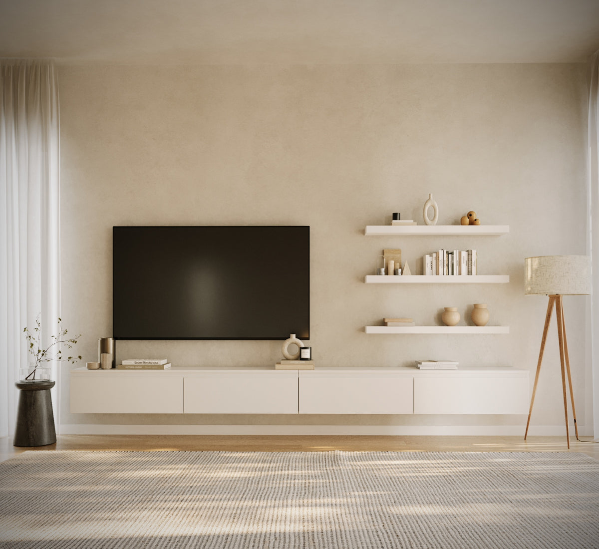 Meuble TV suspendu Bemmi 300 cm blanc