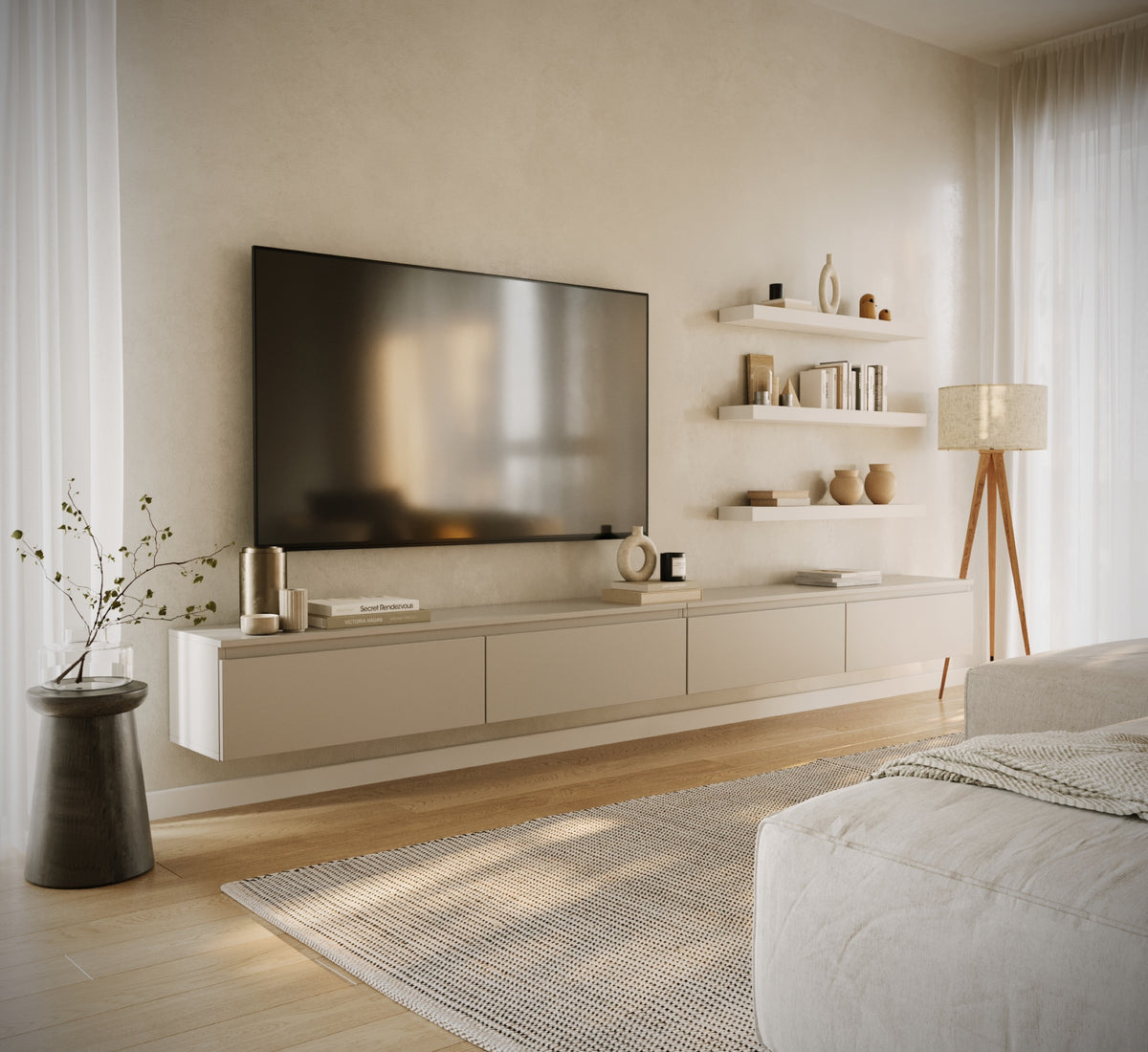 Meuble TV suspendu Bemmi 300 cm cachemire