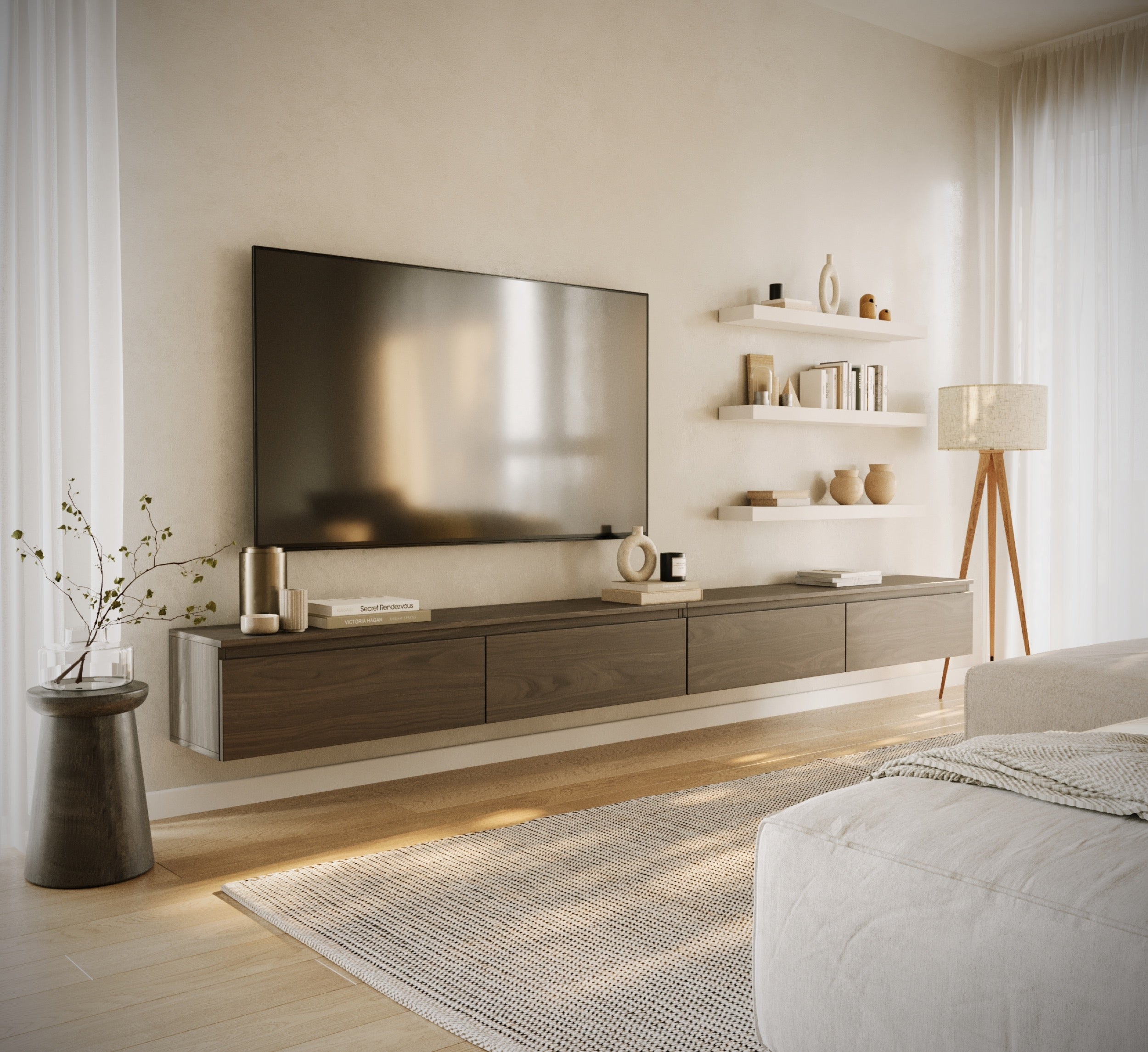 Hängender RTV-Schrank Bemmi 300 cm Wisconsin-Nussbaum