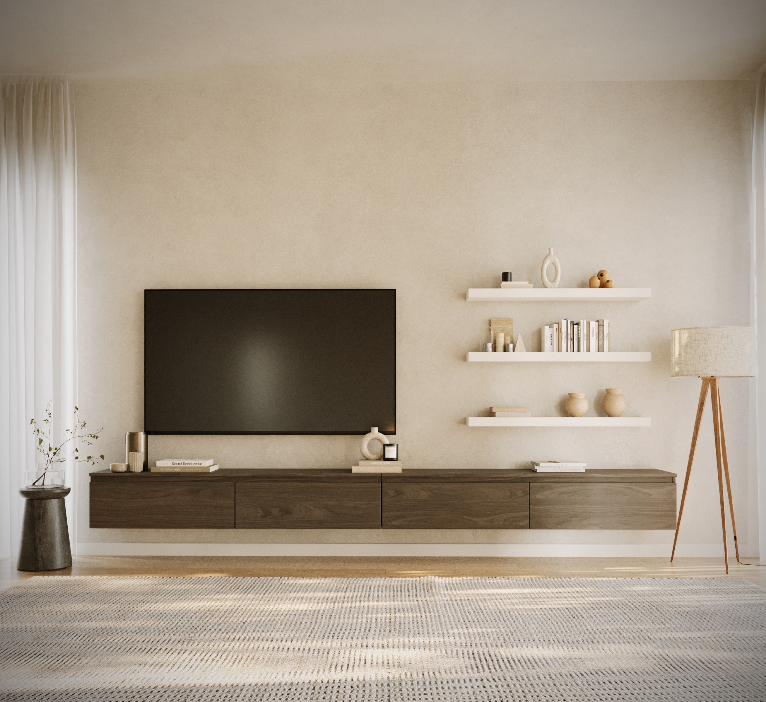 Hängender RTV-Schrank Bemmi 300 cm Wisconsin-Nussbaum