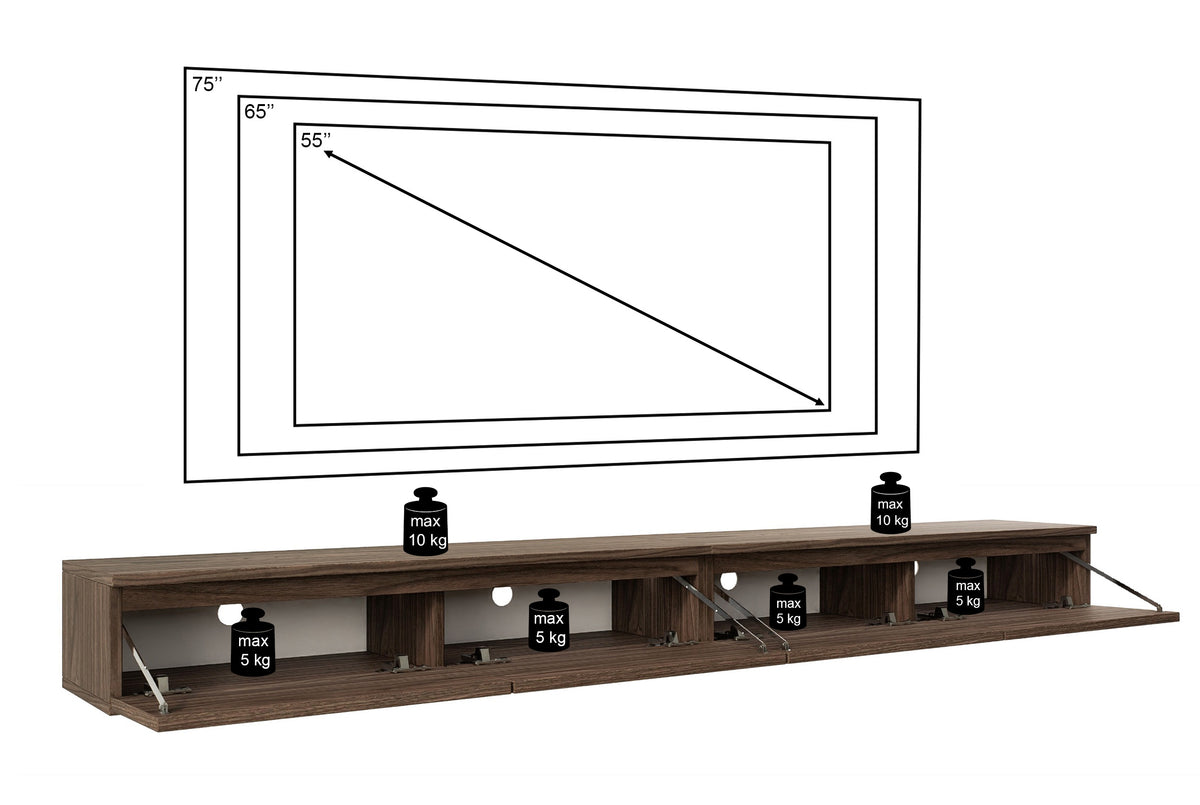 Meuble TV Bemmi Slim suspendu 200 cm noyer Wisconsin