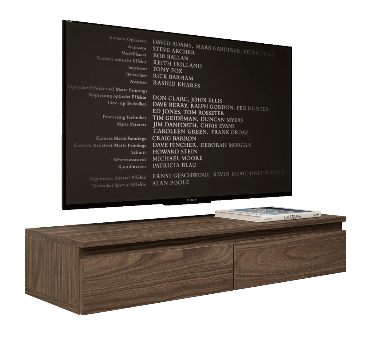 Meuble TV Bemmi Slim suspendu 100 cm noyer Wisconsin