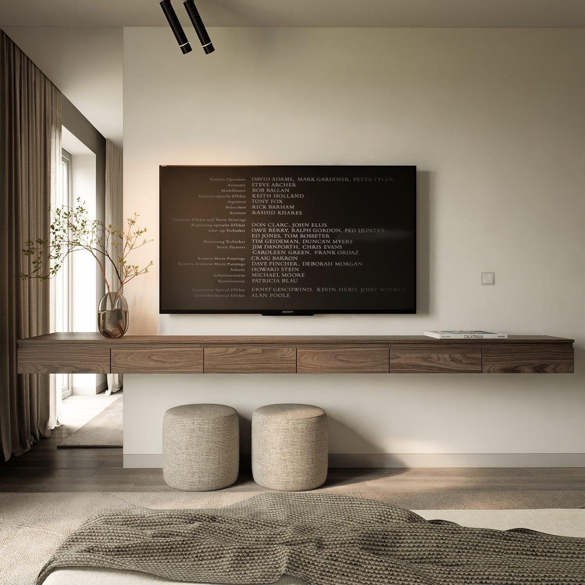 Meuble TV Bemmi Slim suspendu 300 cm noyer Wisconsin