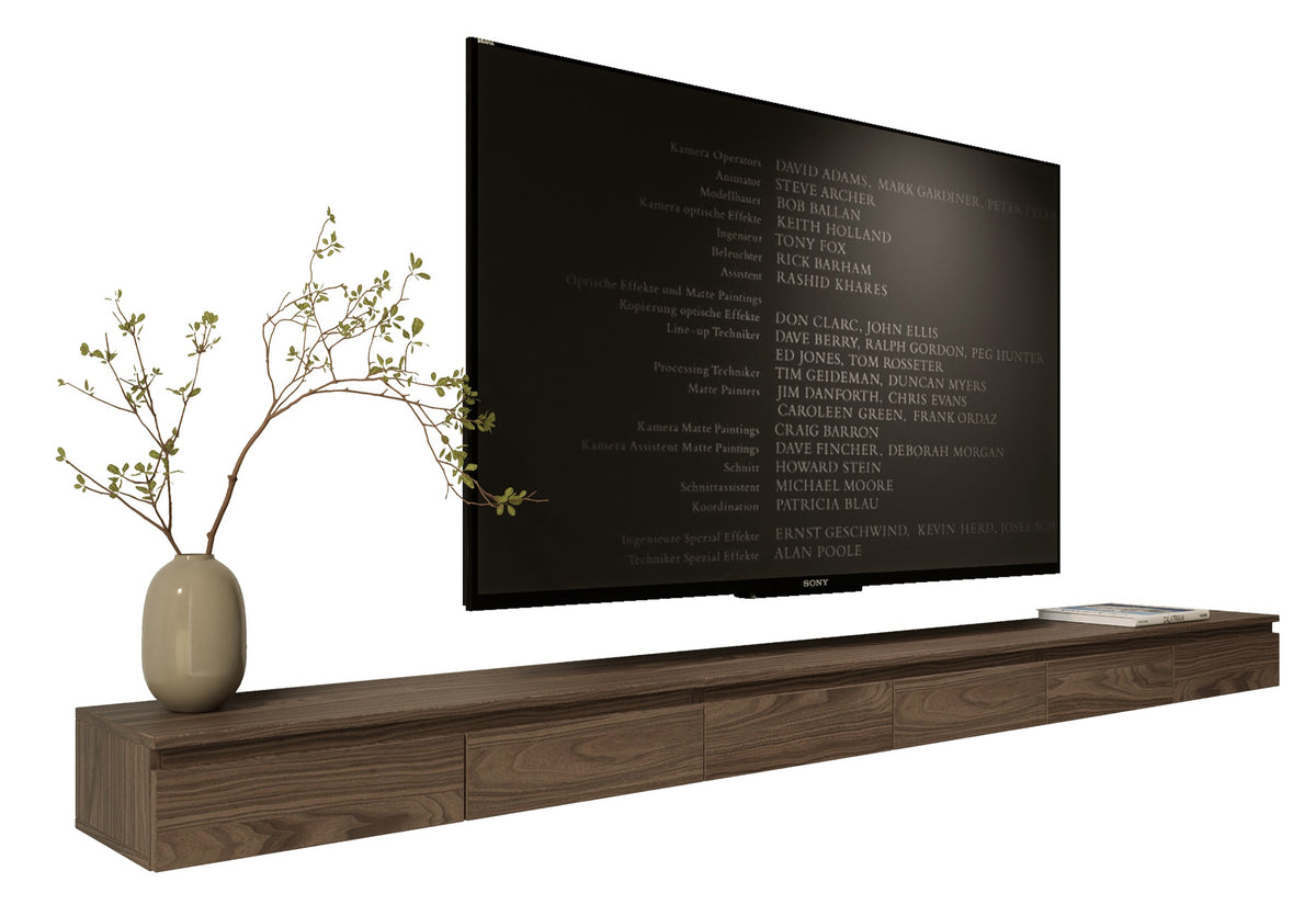Meuble TV Bemmi Slim suspendu 300 cm noyer Wisconsin
