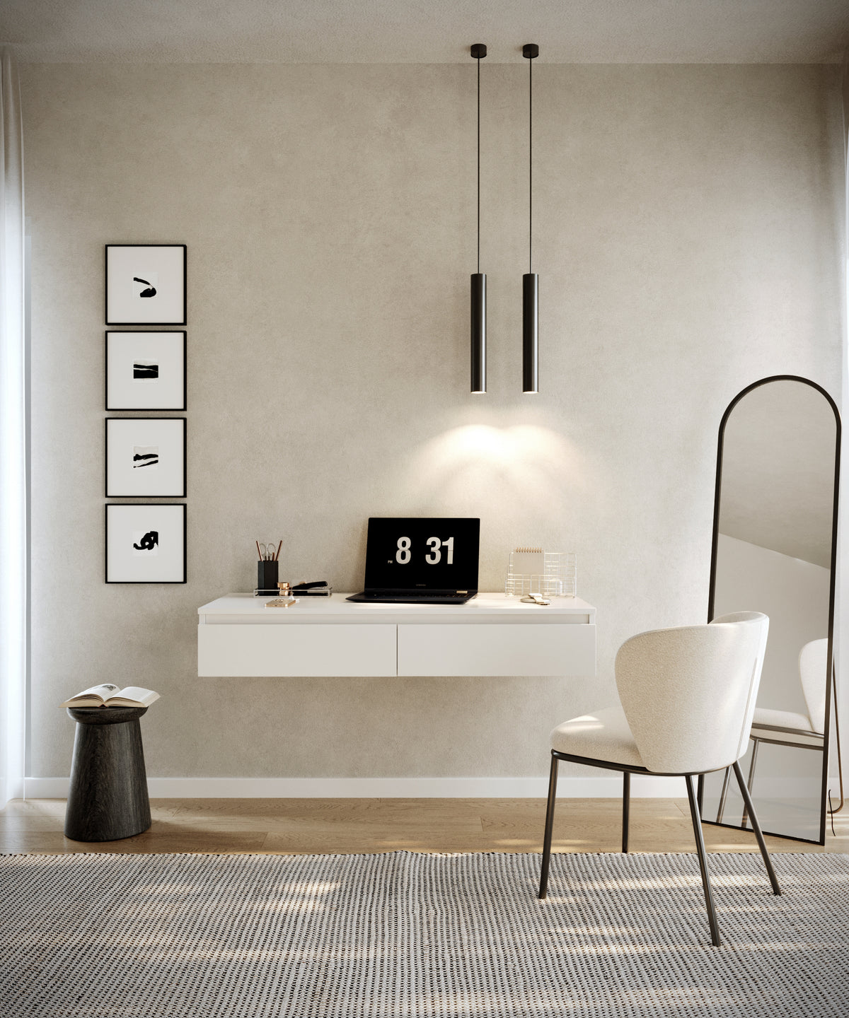 Bureau-coiffeuse Bemmi suspendu avec tiroirs 120 cm blanc