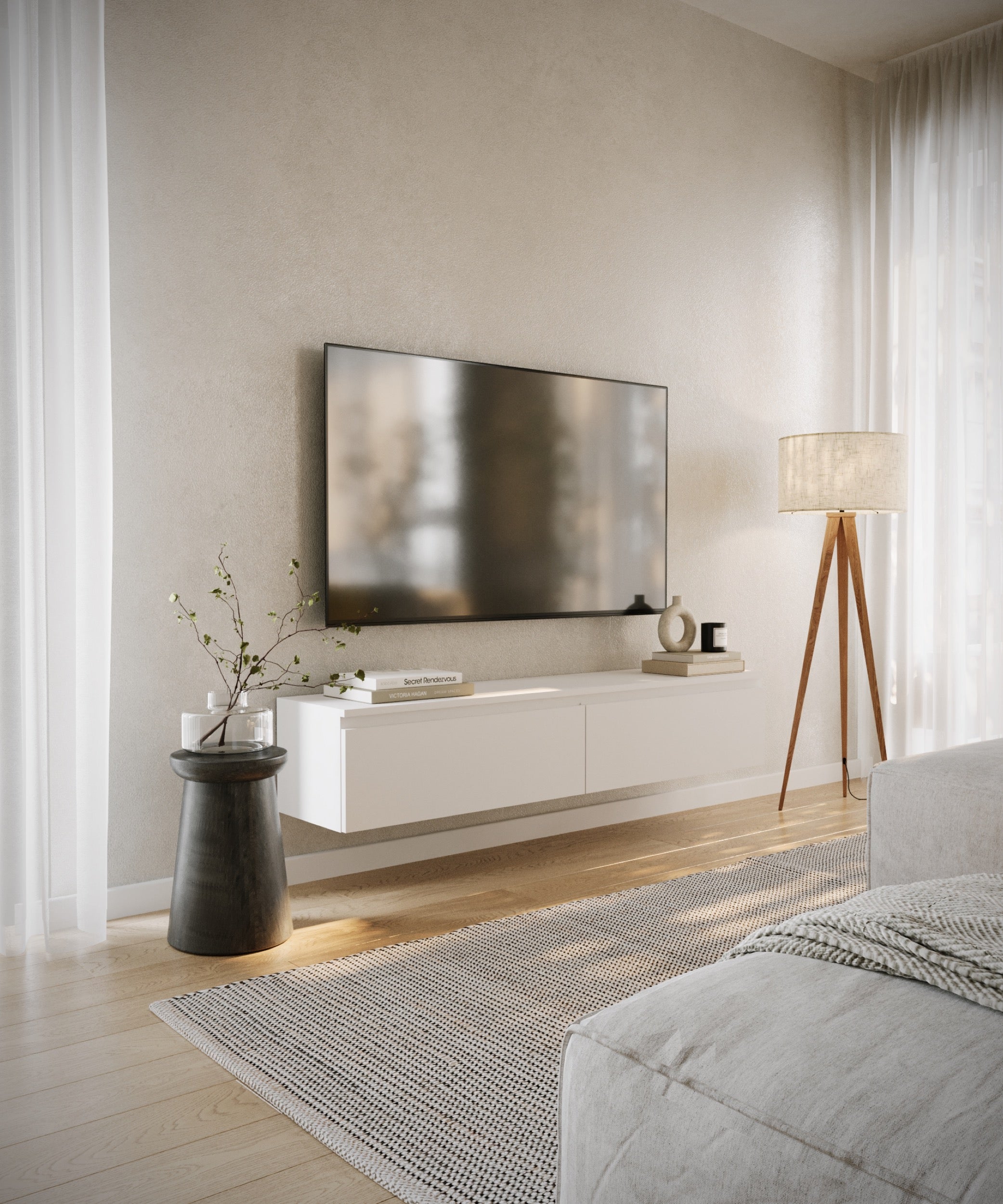 Meuble TV suspendu Bemmi 150 cm Blanc