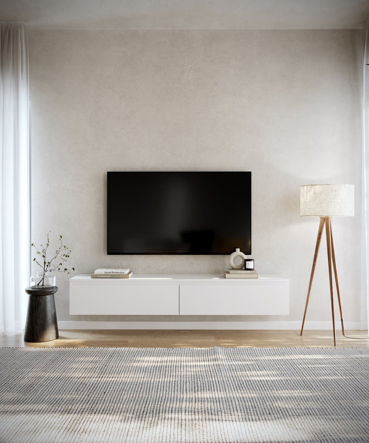 Meuble TV suspendu Bemmi 175 cm blanc
