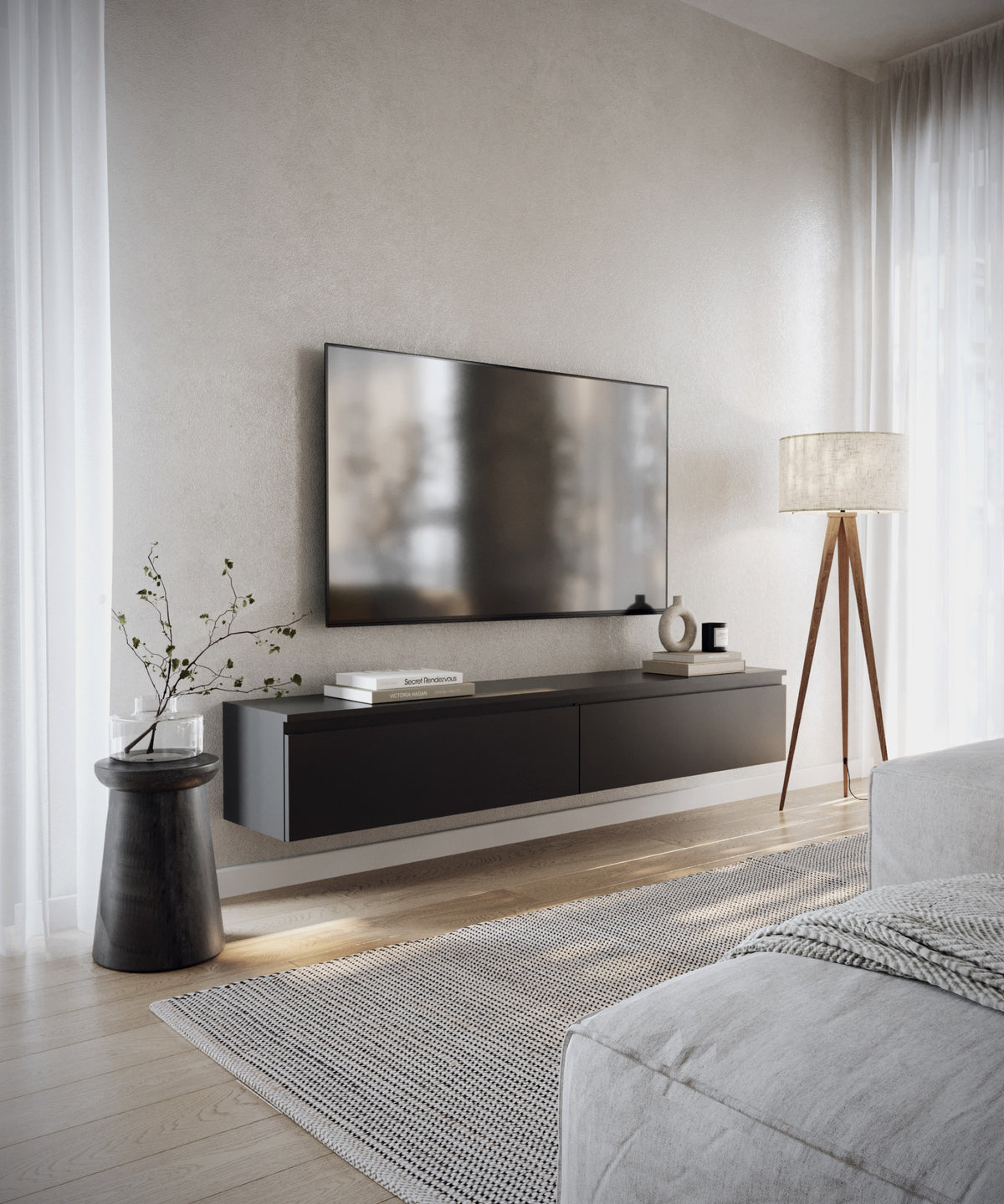 Meuble TV suspendu Bemmi 175 cm noir