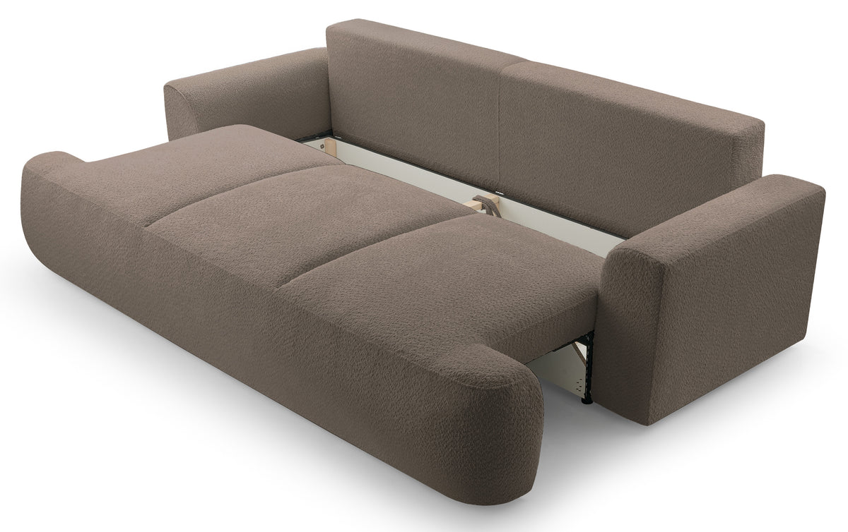 Dreisitziges Schlafsofa Barletto mit Stauraum, schmutziges Rosa Bouclé