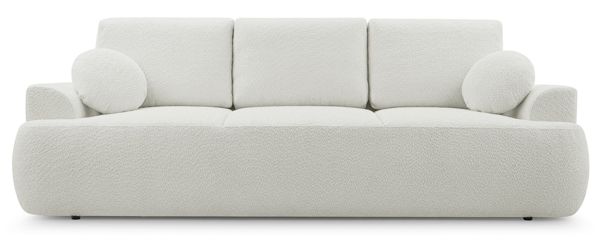 Canapé convertible 3 places Barletto avec coffre, bouclé beige clair
