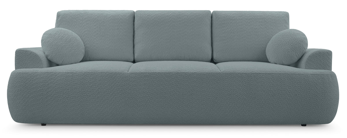 Canapé convertible 3 places Barletto avec rangement, tissu bouclé gris