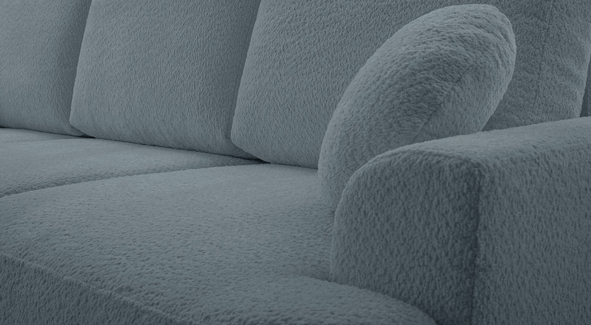 Dreisitziges, ausklappbares Sofa Barletto mit Stauraum, grauer Bouclé-Stoff