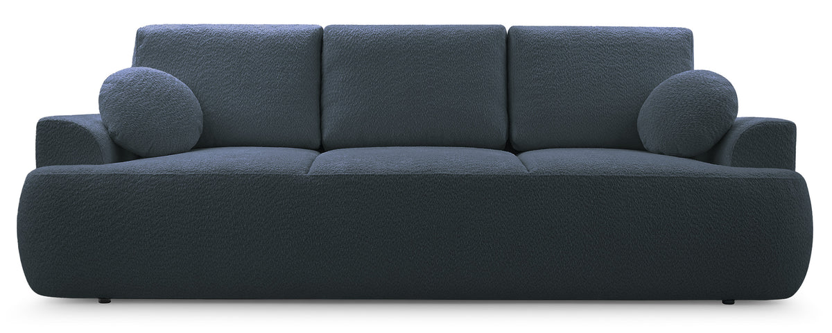 Canapé convertible 3 places Barletto avec coffre, bouclé gris foncé