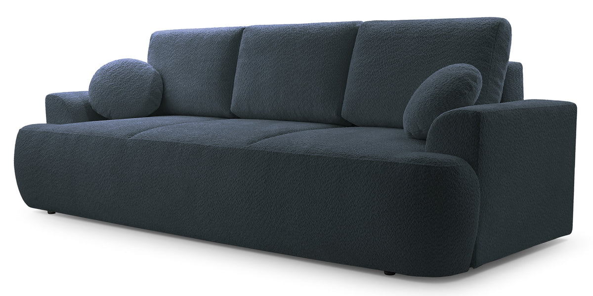 Canapé convertible 3 places Barletto avec coffre, bouclé gris foncé