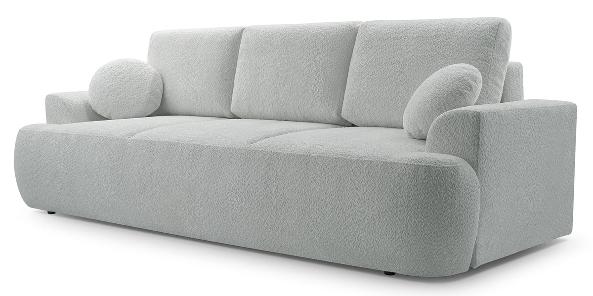 Canapé convertible 3 places Barletto avec rangement, bouclé gris-beige
